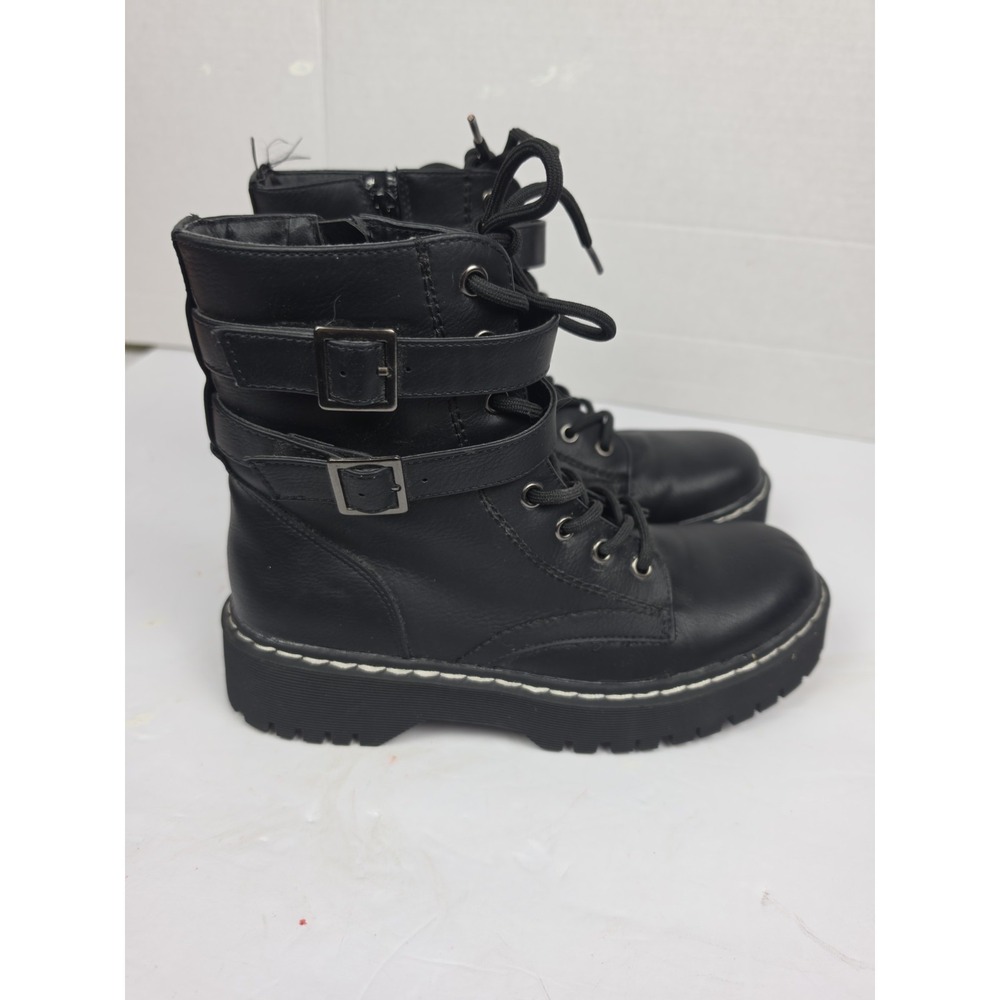 Moto Combat Ankle Boots Black 7 M Grunge Biker Edgy